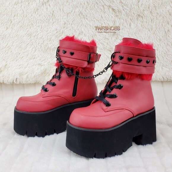 Goth Punk Platform Ankle Boots Furry Chain Cuff 57 - Picture 10 of 16